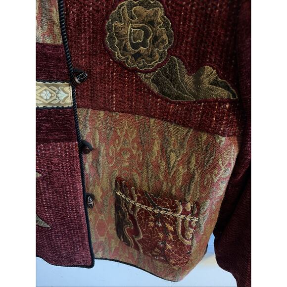 Indigo Moon Womens Jacket Patchwork Embroidered Maroon Gold Black M Unique Artsy - Picture 4 of 11